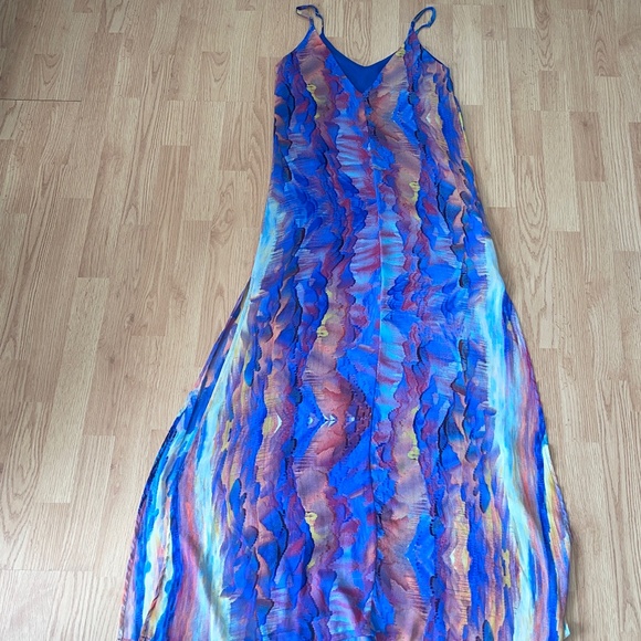 Lulus Flying Watercolors Royal Blue Watercolor Print Sheath Maxi Dress, Size XS - Picture 12 of 14